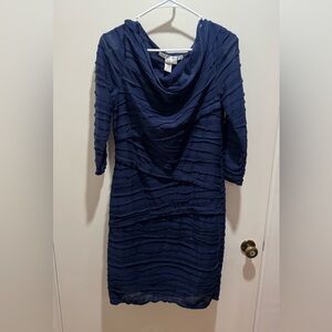 Max Studio Textured Navy 3/4 Sleeve Lined Dress